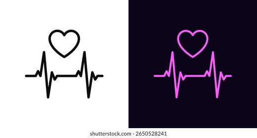 Outline heart rate icon, with editable stroke. Heart rhythm icon, electrocardiogram graph. Heartbeat monitor, heart health care, pulse check, cardiogram data, sport cardio workout. Vector icon