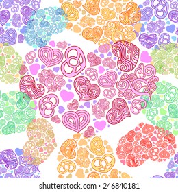 Outline heart. Seamless texture of the background with hearts. 