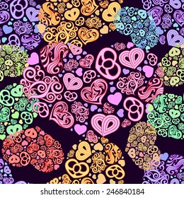 Outline heart. Seamless texture of the background with hearts. 