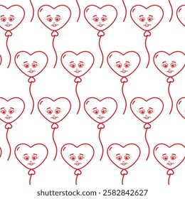 Outline Heart shape balloons on rope Seamless Pattern Minimalism St Valentine Day Background Texture