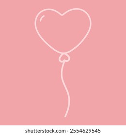Outline Heart shaped balloon on string in trendy light pink. Greeting cards or logo design concept