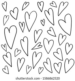 Outline heart shaped on over white background, decorative series with paint brush. Creative with illustration progress. Valentine's concept. Hand drawn vector doodle. Heart in various shapes.