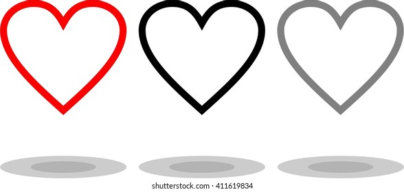 Outline heart vector icon set in different colors