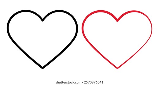 Outline hearts Black and red hand drawn heart shape stroke. Thematic cards design element idea Set 2