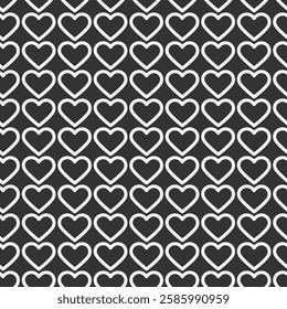 Outline hearts Light on dark Backdrop Grayscale Seamless Pattern White Day or St Valentine Day fond