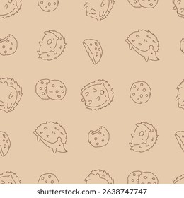 Outline Hedgehog Animal Cookies Pattern Vector Illustration Seamless for Background Wallpaper