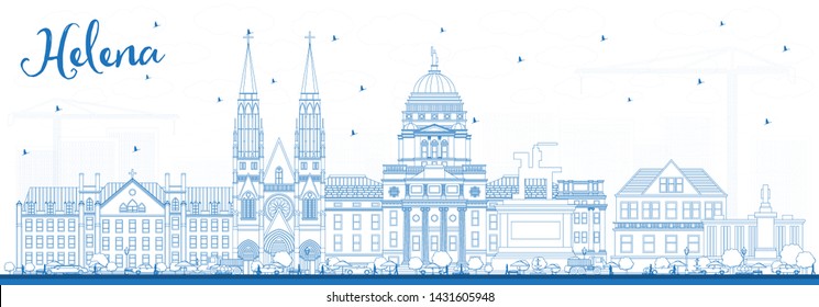 Outline Helena Montana City Skyline with Blue Buildings. Vector Illustration. Business Travel and Tourism Concept with Historic Architecture. Helena USA Cityscape with Landmarks.