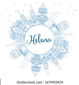 Outline Helena Montana City Skyline with Blue Buildings and Copy Space. Vector Illustration. Business Travel and Tourism Concept with Historic Architecture. Helena USA Cityscape with Landmarks.