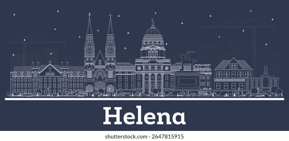Outline Helena Montana City Skyline with white Buildings. Vector Illustration. Business Travel and Tourism Concept with Historic Architecture. Helena USA Cityscape with Landmarks.