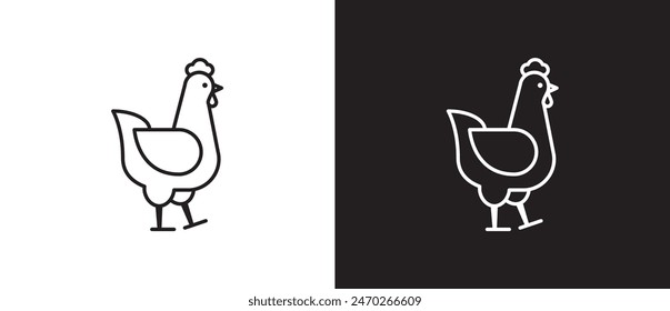 Outline hen icon. Chicken linear logo. The hen chicken template. Chicken, hen line icon. Farm symbol. Chicken icon vector illustration isolated on black and white background. Eps10