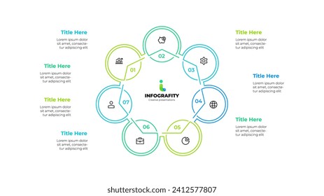 Outline heptagon diagram divided into 7 sectors. Design concept of seven steps or parts of business cycle. Infographic design template