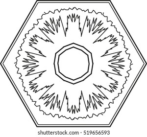 Outline hexagon snowflake circular ornament. Vector