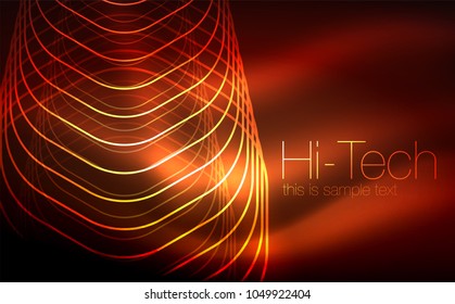 Outline hexagons, glowing geometric shapes, digital techno abstract background, vector illustration