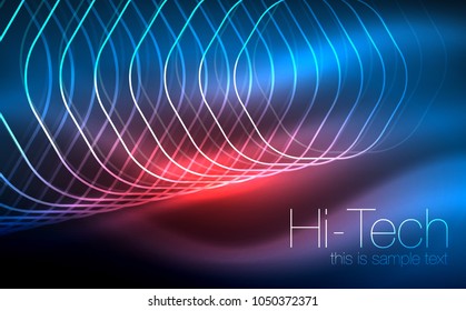Outline hexagons, glowing geometric shapes, digital techno abstract background, vector illustration
