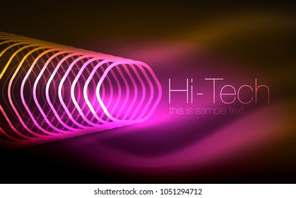 Outline hexagons, glowing geometric shapes, digital techno abstract background, vector illustration