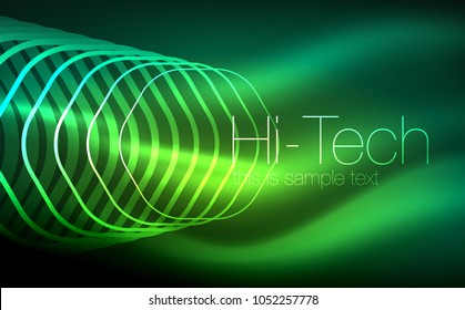 Outline hexagons, glowing geometric shapes, digital techno abstract background, vector illustration