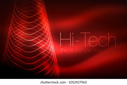 Outline hexagons, glowing geometric shapes, digital techno abstract background, vector illustration