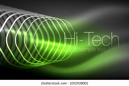 Outline hexagons, glowing geometric shapes, digital techno abstract background, vector illustration
