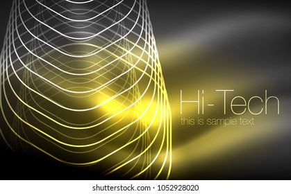 Outline hexagons, glowing geometric shapes, digital techno abstract background, vector illustration