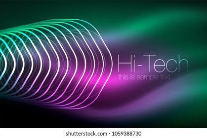 Outline hexagons, glowing geometric shapes, digital techno abstract background, vector illustration