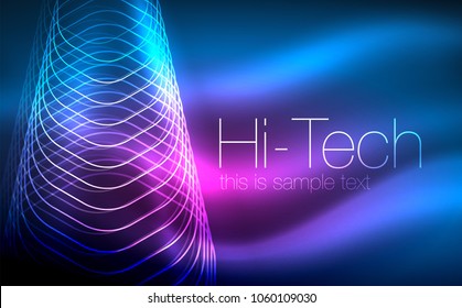 Outline hexagons, glowing geometric shapes, digital techno abstract background, vector illustration