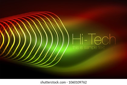 Outline hexagons, glowing geometric shapes, digital techno abstract background, vector illustration
