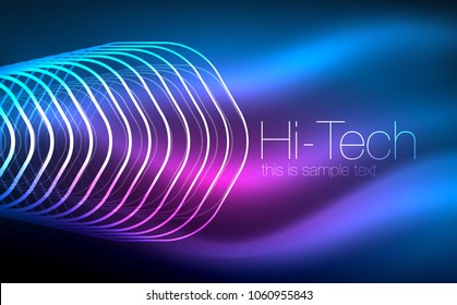 Outline hexagons, glowing geometric shapes, digital techno abstract background, vector illustration