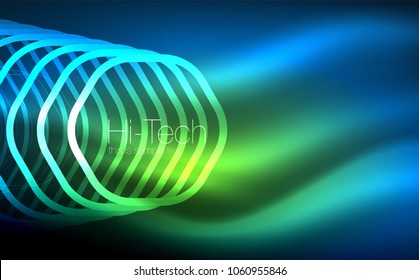 Outline hexagons, glowing geometric shapes, digital techno abstract background, vector illustration