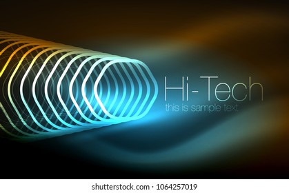 Outline hexagons, glowing geometric shapes, digital techno abstract background, vector illustration