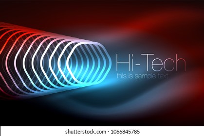 Outline hexagons, glowing geometric shapes, digital techno abstract background, vector illustration