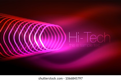 Outline hexagons, glowing geometric shapes, digital techno abstract background, vector illustration