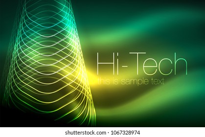 Hexagones de contorno, formas geométricas brillantes, fondo abstracto digital tecno, ilustración vectorial
