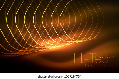 Outline hexagons, glowing geometric shapes, digital techno abstract background, vector illustration