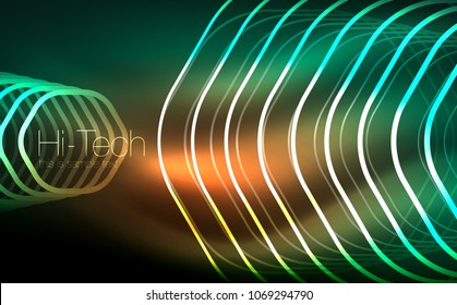 Outline hexagons, glowing geometric shapes, digital techno abstract background, vector illustration