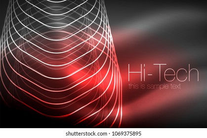 Outline hexagons, glowing geometric shapes, digital techno abstract background, vector illustration