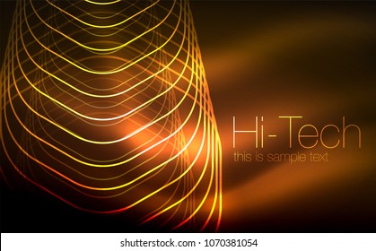 Outline hexagons, glowing geometric shapes, digital techno abstract background, vector illustration