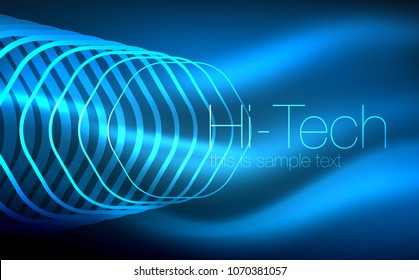 Outline hexagons, glowing geometric shapes, digital techno abstract background, vector illustration