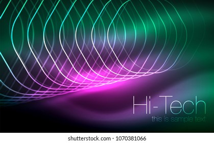 Outline hexagons, glowing geometric shapes, digital techno abstract background, vector illustration