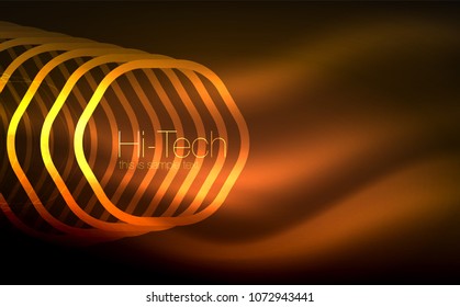Outline hexagons, glowing geometric shapes, digital techno abstract background, vector illustration