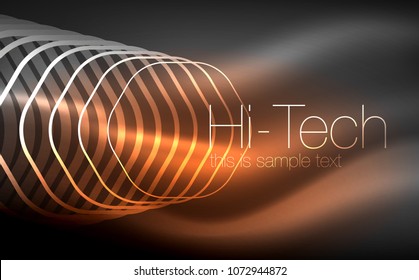 Outline hexagons, glowing geometric shapes, digital techno abstract background, vector illustration