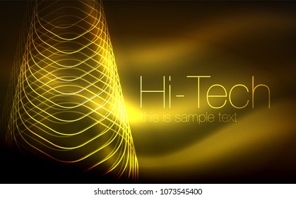 Outline hexagons, glowing geometric shapes, digital techno abstract background, vector illustration