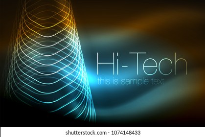 Outline hexagons, glowing geometric shapes, digital techno abstract background, vector illustration