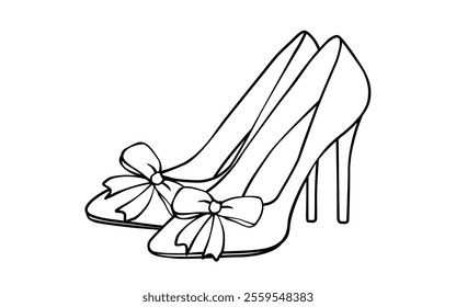 Outline High Heels Coquette shoes, girly things concept.