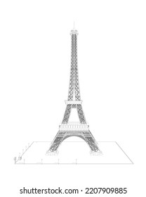 Outline of a high tower from black lines isolated on a white background. Front view. Vector illustration.
