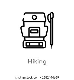 outline hiking vector icon. isolated black simple line element illustration from free time concept. editable vector stroke hiking icon on white background