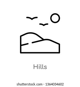 outline hills vector icon. isolated black simple line element illustration from nature concept. editable vector stroke hills icon on white background
