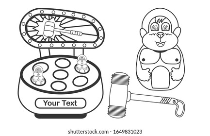 Outline Hitting machine games. Hit the mole. Flat design. Coin operated game. thin line, stroke, Vector ,illustration