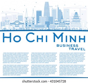 Outline Ho Chi Minh Skyline with Blue Buildings and Copy Space. Vector Illustration. Business Travel and Tourism Concept with Modern Buildings. Image for Presentation Banner Placard and Web Site.