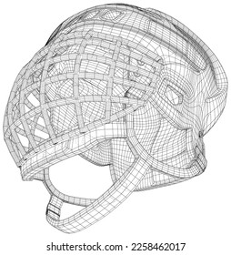 Outline Hockey Helmet. Vector rendering of 3d. The layers of visible and invisible lines are separated. Wire-frame.