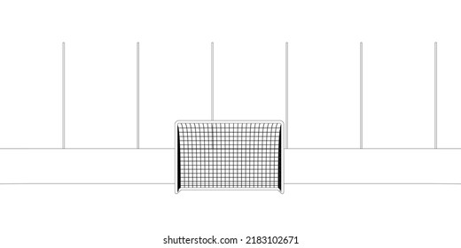 Outline of a hockey stadium with gates from black lines isolated on a white background. Front view. Vector illustration.